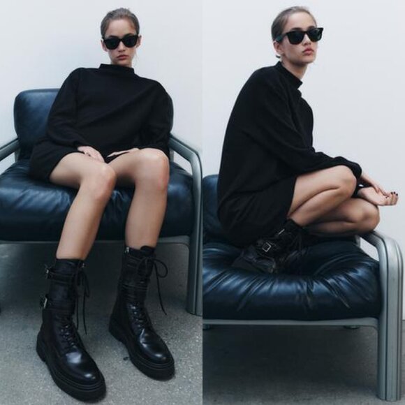 ZARA High Neck Soft Knit Dress Long Sleeve Sweater Dress Black Women's sz Medium - Picture 10 of 10